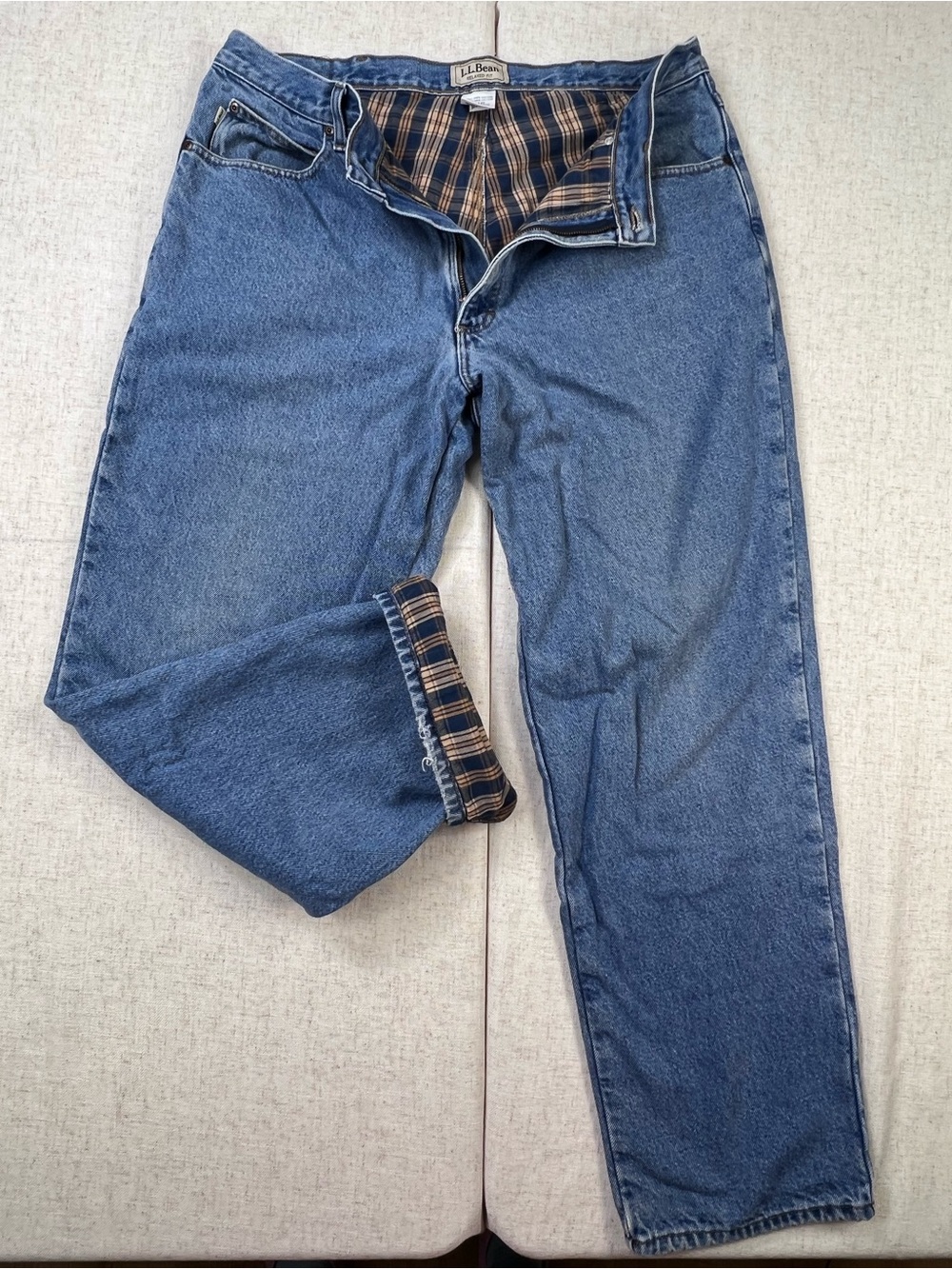 Vintage LL Bean Flannel Lined Jeans 38x32 Baggy Relaxed Fit Workwear Cabincore